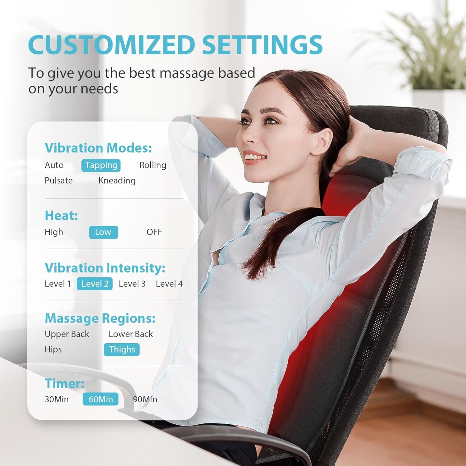 Back Massager Chair Pad, Fathers Day Dad Gifts, Massage Seat Cushion, Back Massage with Heat, 4 Vibration Intensities & 2 Heat Levels,Electric Massager Pain Relief