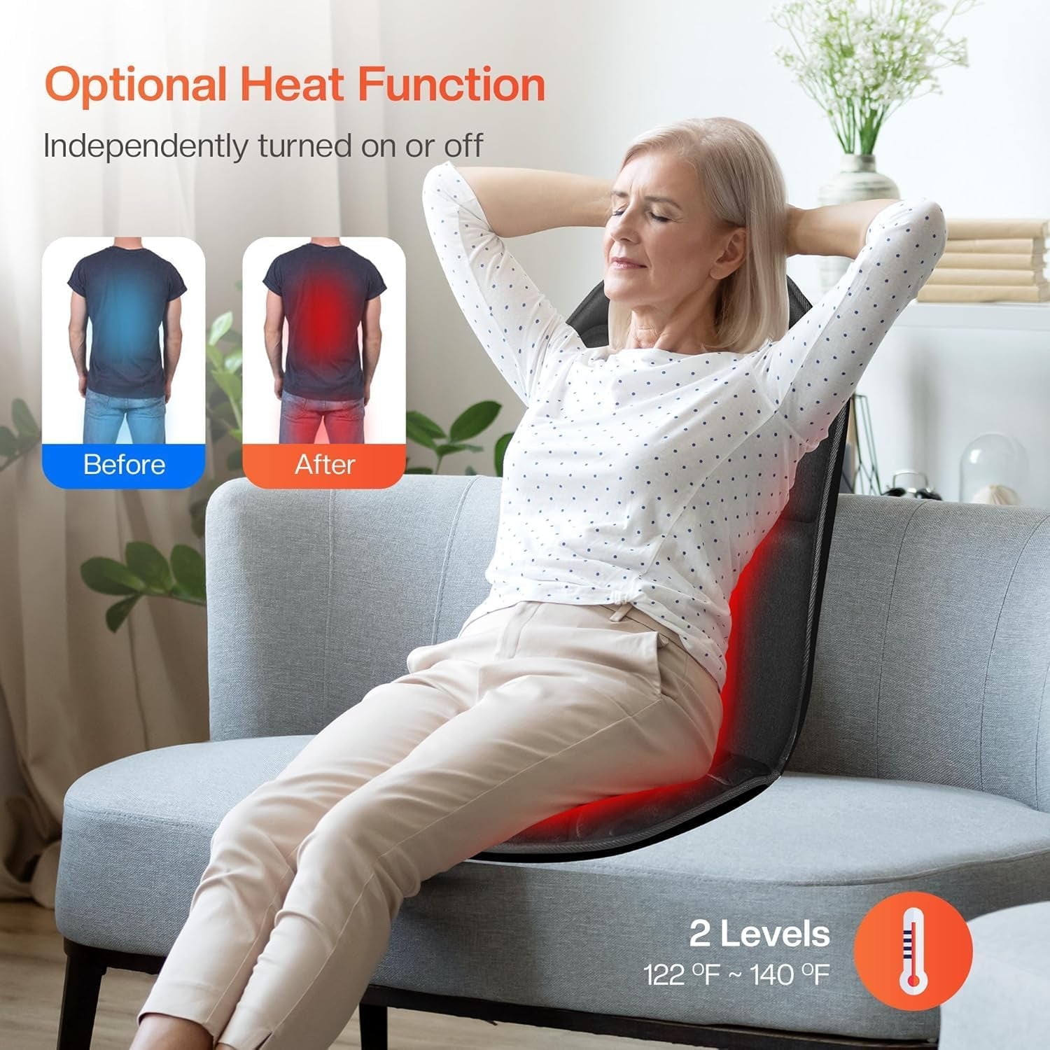 Back Massager Chair Pad, Fathers Day Dad Gifts, Massage Seat Cushion, Back Massage with Heat, 4 Vibration Intensities & 2 Heat Levels,Electric Massager Pain Relief