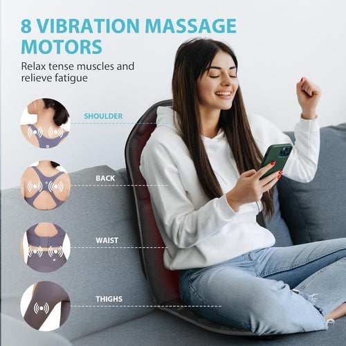 Back Massager Chair Pad, Fathers Day Dad Gifts, Massage Seat Cushion, Back Massage with Heat, 4 Vibration Intensities & 2 Heat Levels,Electric Massager Pain Relief
