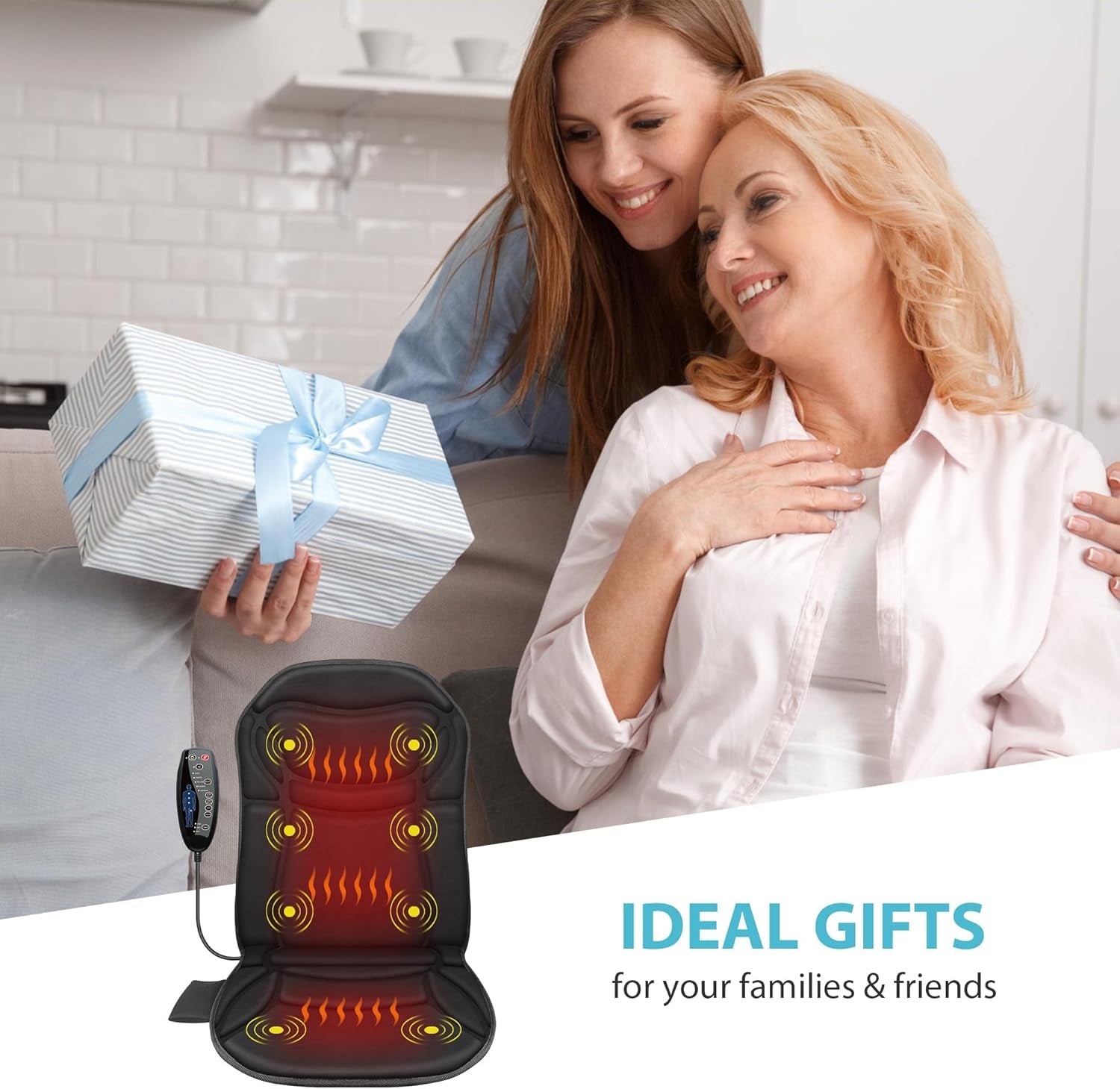 Back Massager Chair Pad, Fathers Day Dad Gifts, Massage Seat Cushion, Back Massage with Heat, 4 Vibration Intensities & 2 Heat Levels,Electric Massager Pain Relief