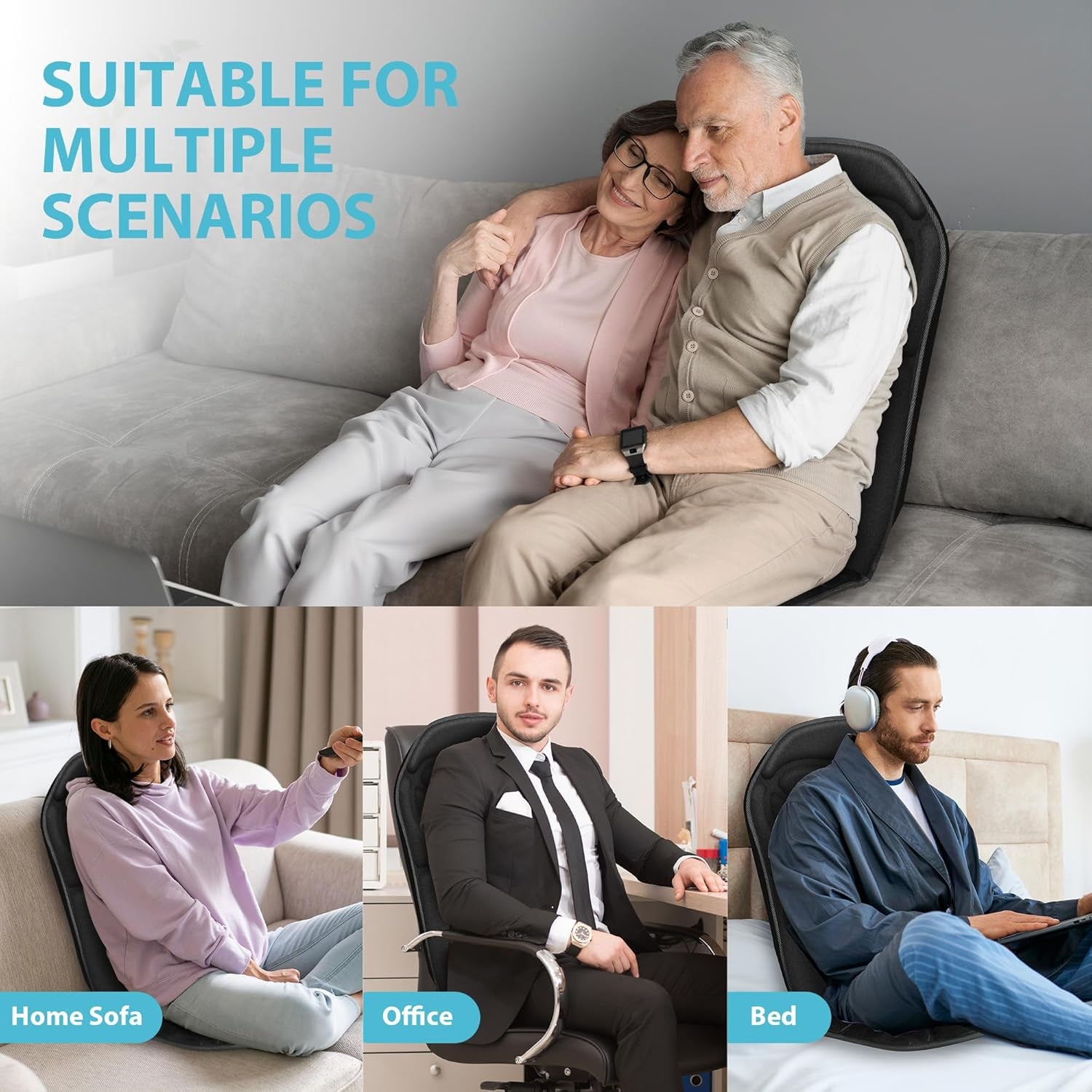 Back Massager Chair Pad, Fathers Day Dad Gifts, Massage Seat Cushion, Back Massage with Heat, 4 Vibration Intensities & 2 Heat Levels,Electric Massager Pain Relief